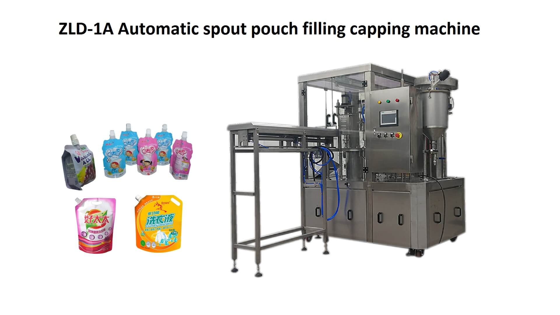 march 1, 2019，zld-1a automatic spout pouch filling capping machine for 100 ml